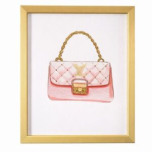 Pink Quilted Pink Handbag Framed Wall Art Gold Frame Glam Decor New
